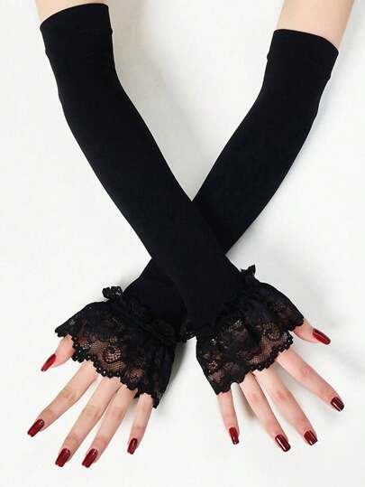 1pc Summer Women's Lace Ice Silk Sleeve Anti-UV Sheer Trumpet Sleeve Outdoor Arm Cover Breathable Fashion Arm Sleeve Halloween Accessories Winter Gloves Cold Gloves Valentine's Day Valentines Summer