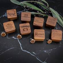 Boutons de manchette personnalisés, cadeau de marié, boutons de manchette en métal avec boîte en bois, boutons de manchette pour mariage, événement de soirée unique, cadeau commémoratif d'anniversaire de mari, fête des pères, cadeau exquis et significatif pour papa