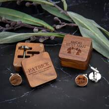 Boutons de manchette personnalisés, cadeau de marié, boutons de manchette en métal avec boîte en bois, boutons de manchette pour mariage, événement de soirée unique, cadeau commémoratif d'anniversaire de mari, fête des pères, cadeau exquis et significatif pour papa