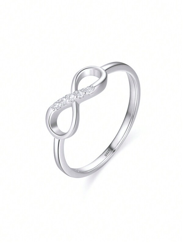 1pc Real 925 Sterling Silver Cubic Zirconia Infinity Symbol Wedding Band Engagement Party Rings for Ladies Fine Jewelry Gifts