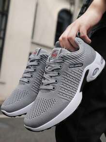 Los hombres casuales de malla transpirable zapatillas de deporte, puntera gruesa antideslizante sandalias planas de pareja, apto para correr, tenis, fitness, desgaste diario - Gris - Ver 2