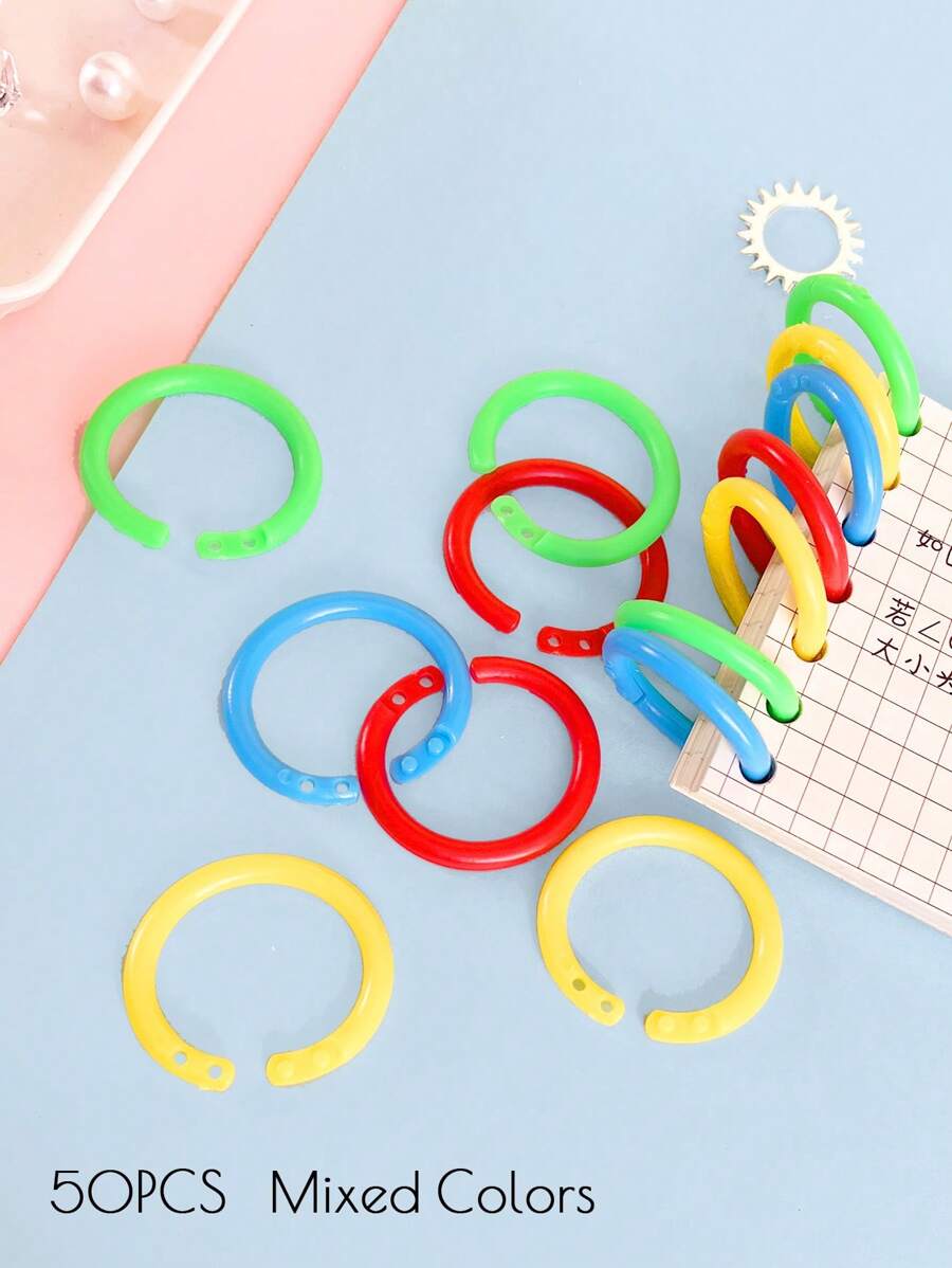 50入組/袋隨機顏色15/20/28mm塑料圓環,diy相冊圓型活頁夾,辦公室裝訂用品,相冊/學生文具用品 - 彩色 - 查看 1