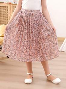 GORLYA Tween Mädchen Bohemian Chiffon Plissee A-Linie Swing Maxirock, elastischer Bund, geeignet für Freizeitausflüge, Shopping, Spaziergänge, den Schulanfang, Abendessen, Partys usw.