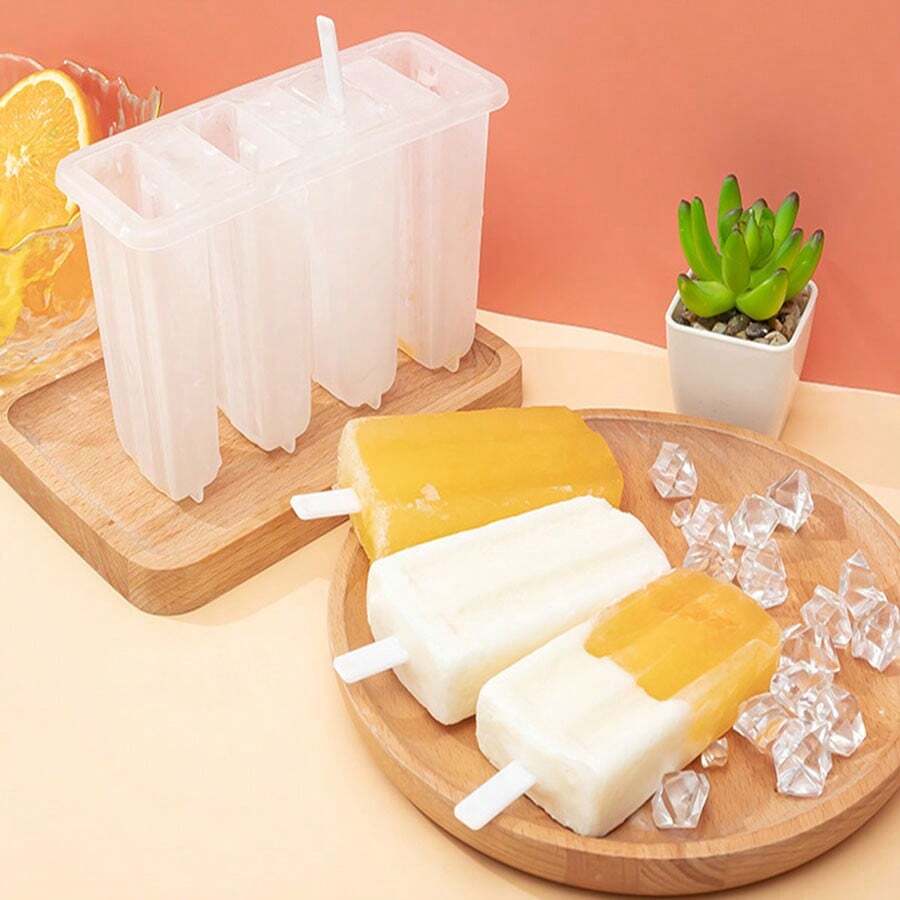 1pc 4-Cavity Popsicle Molds With Lids For Homemade Ice Popsicle DIY Ice Cream Bar Maker For Kids And Adults - White - View 1