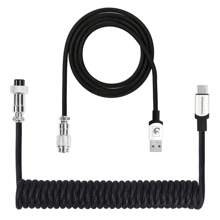 MAMBASNAKE C01 PRO Braided Coiled Keyboard Cable, Pro Custom USB-C Double-Sleeved Aviator Cable For Gaming Keyboard, Type-C To USB-A With Detachable Metal Aviation Connect For Mechanical Keyboard - Black - View 1