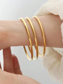 Conjunto de 3 brazaletes redondos y atrevidos con acabado sólido y brillante, accesorios clásicos de moda - forma geometrica - Ver 6