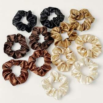 12 pièces Accessoires chouchous en satin marron