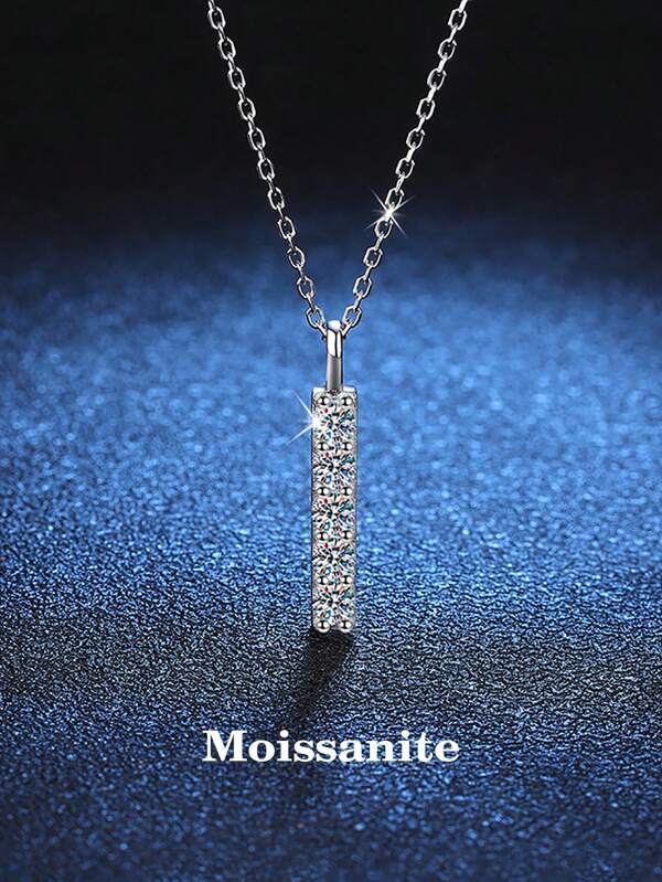 1pc Simple And Versatile 925 Silver 0.5ct Moissanite Pendant Necklace, Suitable For Women's Daily Wear, Anniversary And Jewelry Gift