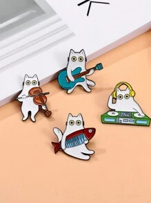 Cartoon Cat Brooch, Symphony Orchestra Series, Violin & Piano Instrument Combination, Creative Badge For Playing Music, Cute Personalized Accessory For Clothes, Bags, Etc.