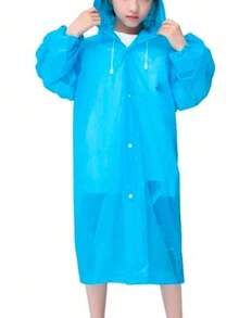 1pc Waterproof Raincoat Economical Simple Plain Color For Children Ideal For Rainy Times Elastic And Spacious - Baby Blue - View 3