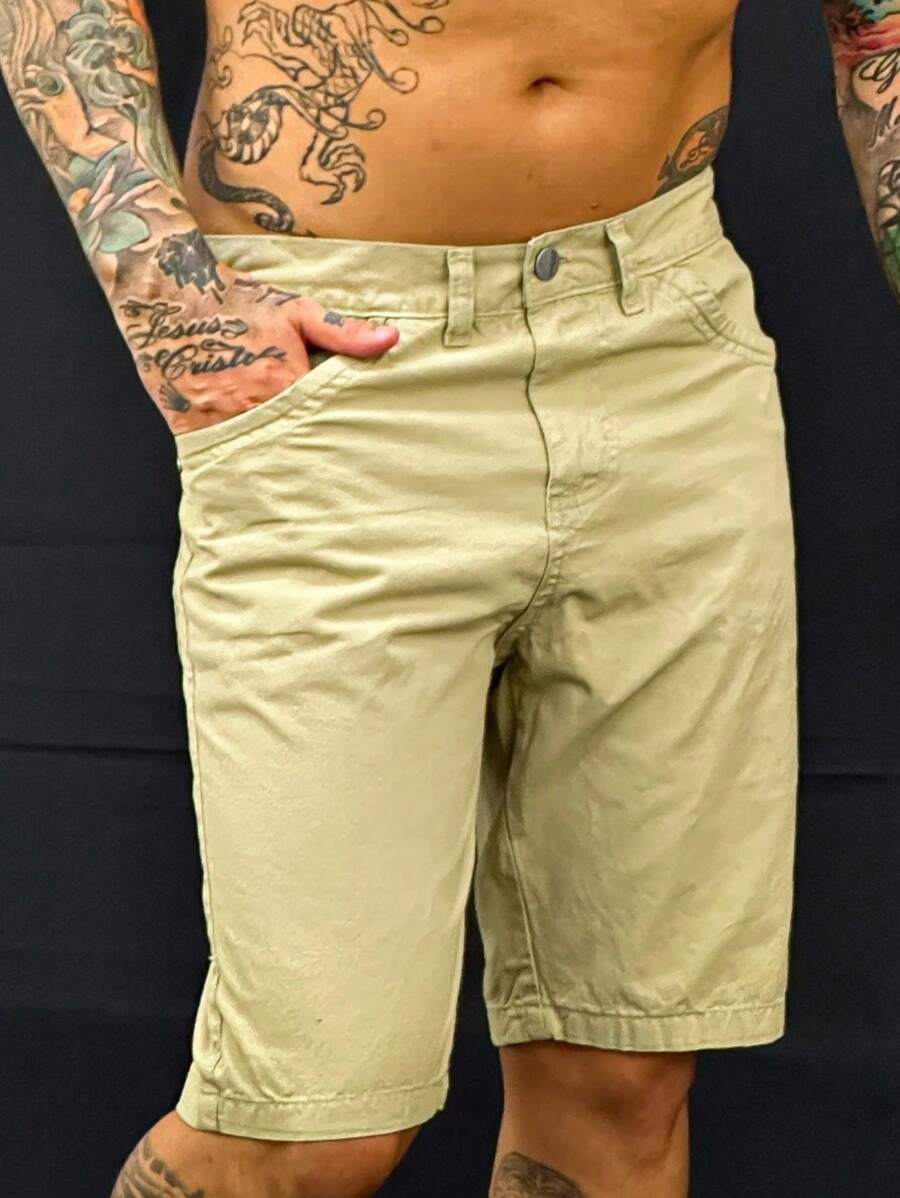 Men Denim Shorts - 米色 - 查看 1