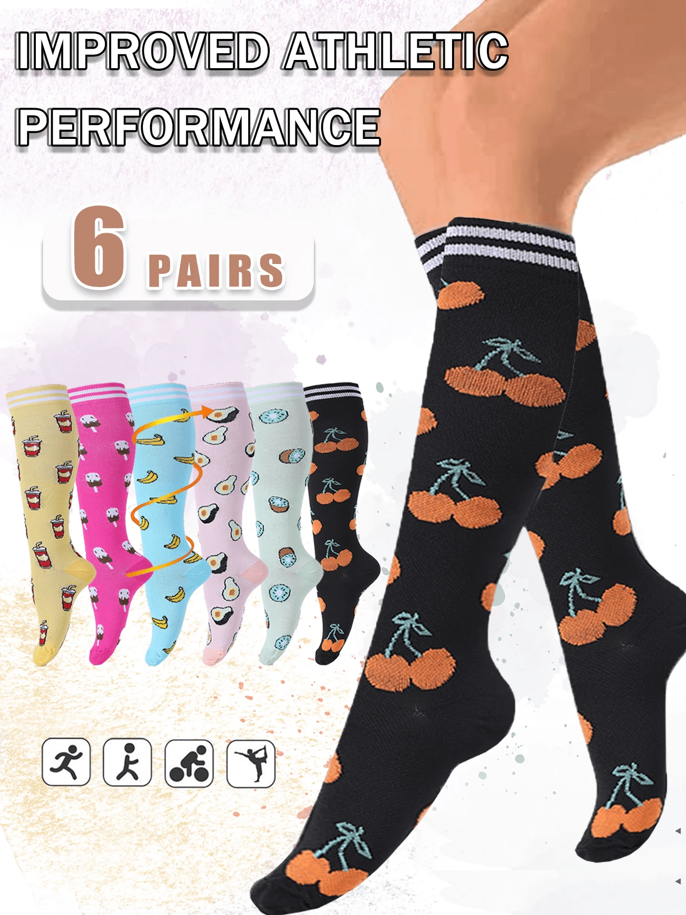 6 Pairs Copper Wellow Compression Socks Gift Women Men 1515 Mmhg Knee