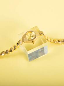 FAKOSS 1入女士手錶，配有優雅創意錶帶設計和鑲嵌鑽石裝飾單日曆表盤，適合作為禮物、聚會和日常佩戴 - 金色 - 查看 3