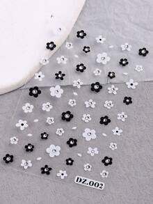 2 piezas de pegatinas para uñas en blanco y negro con diseño de línea francesa de flores y diamantes de imitación 3D, calcomanías de franjas oblicuas creativas de decoración geométrica para consejos de manicura de bricolaje - Multicolor - Ver 6