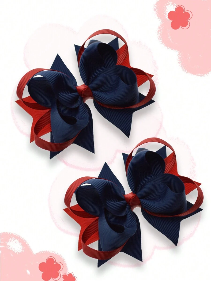 2 piezas Lazos de pelo de 5 pulgadas para niñas, lazos de pelo de moda para adolescentes con pinzas para festivales y fiestas - Azul Marino - Ver 1