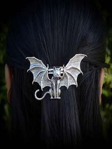 1 Kẹp Tóc Mèo Gothic Cổ Điển, Kẹp Lò Xo Hợp Kim, Phụ Kiện Tóc Updo Nửa Thanh Lịch, Thiết Kế Hình Thú Màu Trơn, Dành Cho Bướm Từ 14 Tuổi Trở Lên - bạc cổ - Xem 4