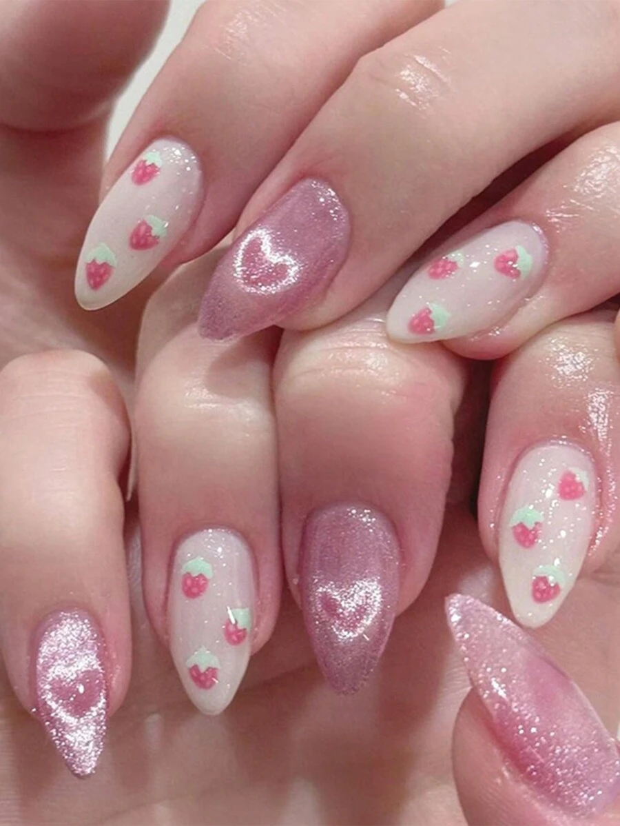 24pcs Short French Style Minimalist False Nails With 1pc Nail File And 1pc Jelly Glue Press On Nails Nail Supplies - Pink - View 1