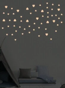77pcs/58pcs Heart-Shaped Luminous Stickers For Bedroom, Home Decoration, Self-Adhesive Fluorescent Pink,Stickers,Wall Decal, Vinyl Decal For Home Decorations,Spring Decoration Items Refresh Your Home,Rama Decoration Stickers Gifts Birthday Graduation