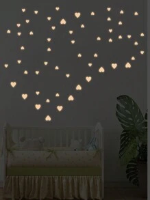 77pcs/58pcs Heart-Shaped Luminous Stickers For Bedroom, Home Decoration, Self-Adhesive Fluorescent Pink,Stickers,Wall Decal, Vinyl Decal For Home Decorations,Spring Decoration Items Refresh Your Home,Rama Decoration Stickers Gifts Birthday Graduation