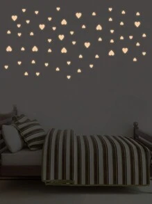 77pcs/58pcs Heart-Shaped Luminous Stickers For Bedroom, Home Decoration, Self-Adhesive Fluorescent Pink,Stickers,Wall Decal, Vinyl Decal For Home Decorations,Spring Decoration Items Refresh Your Home,Rama Decoration Stickers Gifts Birthday Graduation