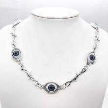 Halloween Blue Eye Necklace Alien Eye Small Iron Wire Thorn Iron Neutral Necklace Hip Hop Punk Gift - Necklace - View 4