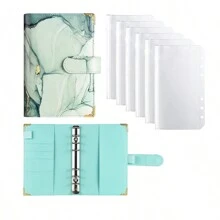 1 set A6 of 2 sets nieuwe losse ringbanden met marmerpatroon, koperen hoeken en 6 ritsvakken, terug naar school, schoolbenodigdheden
