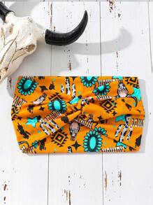 1件装女士复古几何花卉打结发箍，甜美女孩风格发饰，适合日常佩戴，夏季头巾式发带 - 多色 - 查看 4