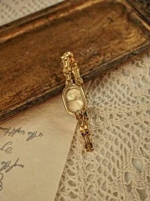 1 New Gold Bracelet Ladies Watch Retro Luxury Fashion Simple Elegant Light Luxury Elegant Versatile Watch Female Quartz Watch Suitable For Daily Wear, Dinner And Other Occasions To Decorate The Wrist