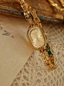 1 New Gold Bracelet Ladies Watch Retro Luxury Fashion Simple Elegant Light Luxury Elegant Versatile Watch Female Quartz Watch Suitable For Daily Wear, Dinner And Other Occasions To Decorate The Wrist