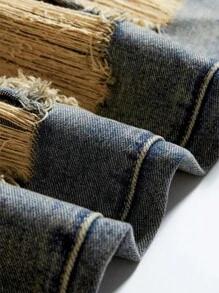 1pc Men's Vintage Street-Style Distressed Cargo Jogger Pants, Blue Color, Casual Breathable Denim Jeans With Pockets, Suitable For City Walking, Parent-Child Outdoor Activities, All Season, Emo Style - Blue - View 3