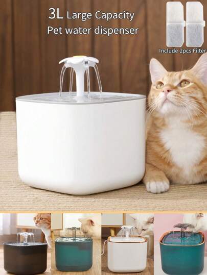 3L/101.5 OZ/0.8 Gallon Pet Automatic Water Dispenser With 2pcs Replacement Filters, Quiet Big Capacity Drinking Water Fountain For Cats & Small To Medium Dogs