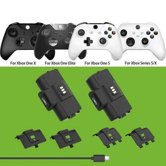 Rechargeable XB Controller Battery Pack With 4 Back Covers And A Micro USB Charging Cable, 2x1100mAh X-One Controller Battery Play And Charger Kit For X-Series X/S Remote