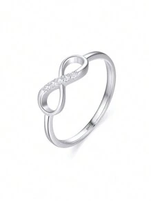 1pc Real 925 Sterling Silver Cubic Zirconia Infinity Symbol Wedding Band Engagement Party Rings for Ladies Fine Jewelry Gifts - White - View 9
