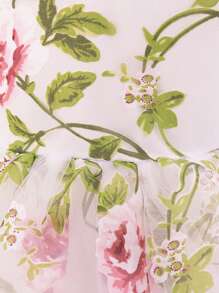 嬰兒女孩泡泡袖玫瑰裙，可愛的一歲生日派對公主裙，適用於派對和假日聚會，隨機花型裁剪 - 白色 - 查看 7