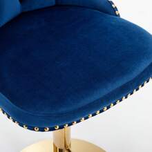 2/4/6 Piece Set Adjustable Swivel Bar Stools, Dining Bar Chairs With Velvet Tufted Back, Metal Base, Footrest For Home Bar, Dining Room, Kitchen Island. - Biru-emas - View 9