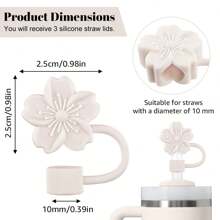 1pc/3pcs 10mm Cute Flower Silicone Straw Caps, Reusable Straw Dust Plugs For 30oz & 40oz Tumblers, Valentine's Day Gift,Kitchen,Christmas Gift - Rice Flower 3 Pieces - View 2