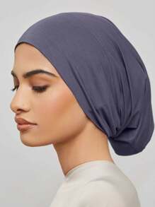 1 件女士纯色/彩色竹纤维帽子和围巾套装、头巾、弹性无檐便帽、无檐便帽