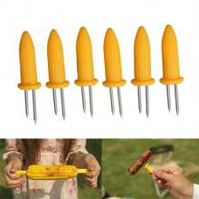6Pcs Corn Fork BBQ Stainless Steel Corn Holders Handheld Anti Scalding Corn Needle Corn On The Cob Double Fork Barbecue Tool