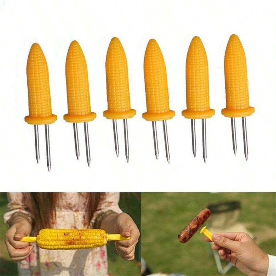 6Pcs Corn Fork BBQ Stainless Steel Corn Holders Handheld Anti Scalding Corn Needle Corn On The Cob Double Fork Barbecue Tool