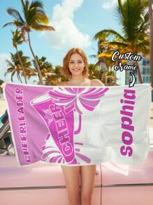 1pc Custom Beach Towel, Custom Name Beach Towel, Cheerleader Pink White Cheer Beach Towel, Printed Soft Lightweight Beach Towel, Sweat Absorbent & Quick Drying, Perfect For Outdoor Beach Travel Swimming Gym Yoga, Beach Accessories, Perfect For Men & Women, Anniversary Gift, Birthday Gift, Mother's Day Gift, Father's Day Gift, Best Friend Gift, Gift For Mom/Dad, Gift For Girlfriend/Boyfriend