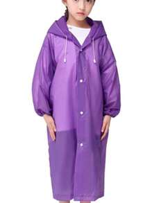 1pc Waterproof Raincoat Economical Simple Plain Color For Children Ideal For Rainy Times Elastic And Spacious - Purple - View 1
