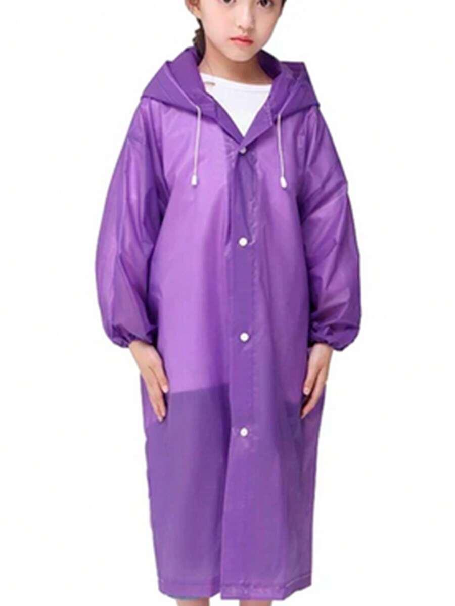 1pc Waterproof Raincoat Economical Simple Plain Color For Children Ideal For Rainy Times Elastic And Spacious - Purple - View 1