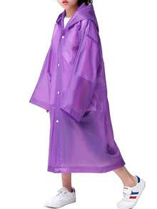 1pc Waterproof Raincoat Economical Simple Plain Color For Children Ideal For Rainy Times Elastic And Spacious - Purple - View 4