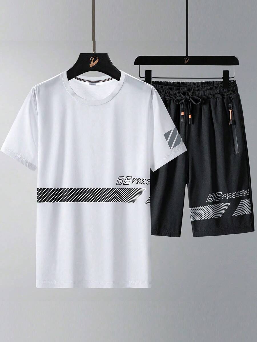 Boyfriend Style Men's Plus Size Outdoor Sports Colorblock Tracksuit Workout Sets Boyfriend Style Men Two Pieces Outfits - White - View 1