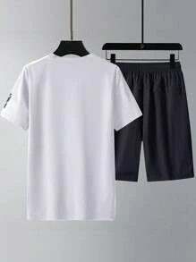 Boyfriend Style Men's Plus Size Outdoor Sports Colorblock Tracksuit Workout Sets Boyfriend Style Men Two Pieces Outfits - White - View 2