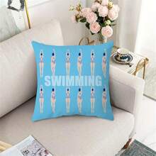 1pc Light Blue Short Plush Printed Pillowcase, Swimming Blue Background Printed Pillowcase, Home Room Decor, Office Decor, Living Room Sofa Decoration (Pillow Core Not Included)