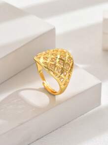 18K Gold Plated Wheat Ear Design Open Ring, Western Style Fashionable Lucky Jewelry For Women, Hollow Out, Wedding Celebration - Yellow Gold - View 14