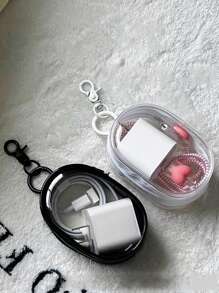 Portable Mini Clear Zipper Storage Bag, Compact Multifunctional Organizer, Earphone And Charger Case With Keychain Loop, Transparent Travel Accessory
