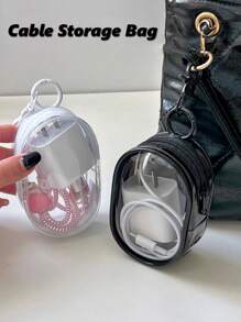 Portable Mini Clear Zipper Storage Bag, Compact Multifunctional Organizer, Earphone And Charger Case With Keychain Loop, Transparent Travel Accessory