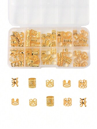 50pcs Gold Braiding Mixed Set, 5 Elegant Millennium Ladies & Girls Hair Rings/Accessories With 5 Patterns Hair Clips, School Stuff, Hair Accessories